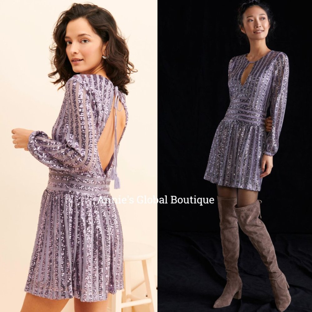 NWT ANTHROPOLOGIE Sequined Open-Back Mini Dress. Size 6 - Picture 5 of 16